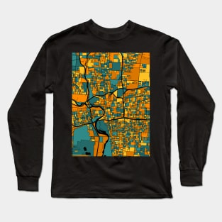 Columbus Map Pattern in Orange & Teal Long Sleeve T-Shirt